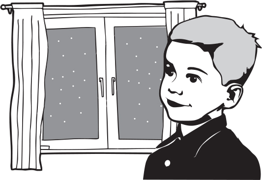 Dječak pored prozora gleda kako pada snijeg